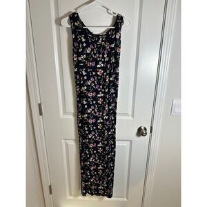 Floral Maxi Dress Navy Purple White Sleeveless‎ Summer Casual Cottagecore